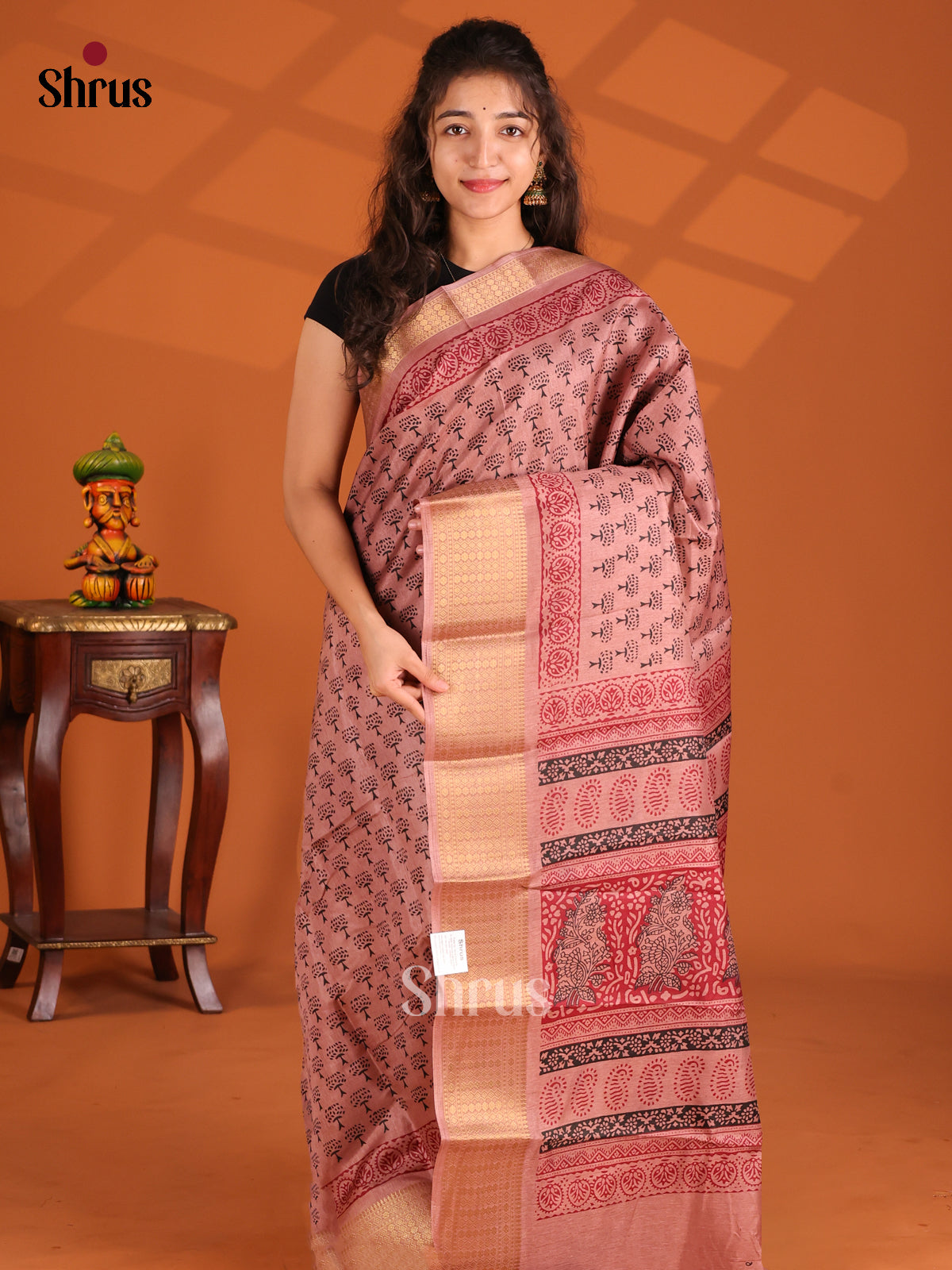 Dusty Pink - Semi Crepe Saree - Shop on Shrus.com