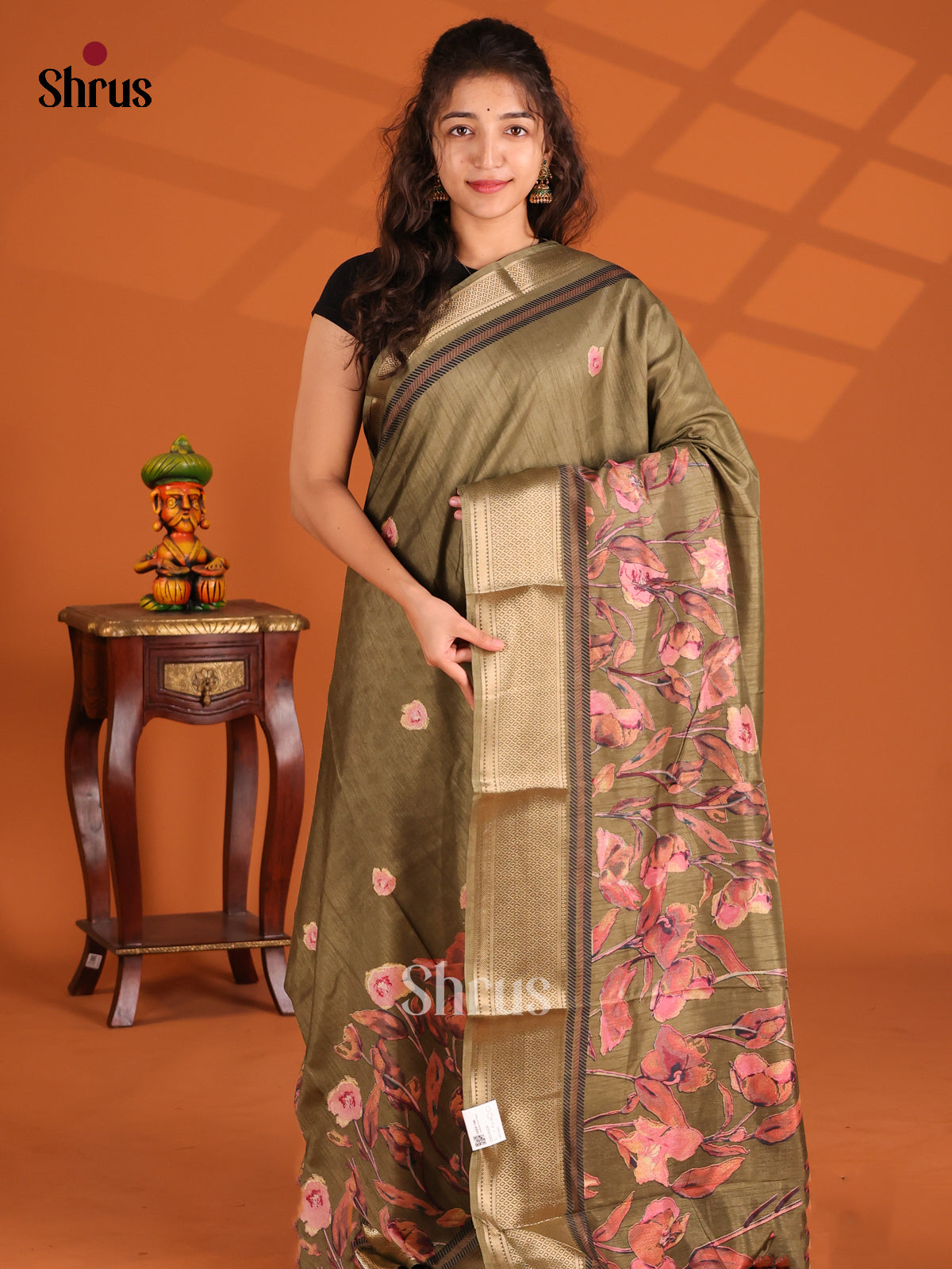 Mehandi Green - Semi Crepe Saree - Shop on Shrus.com