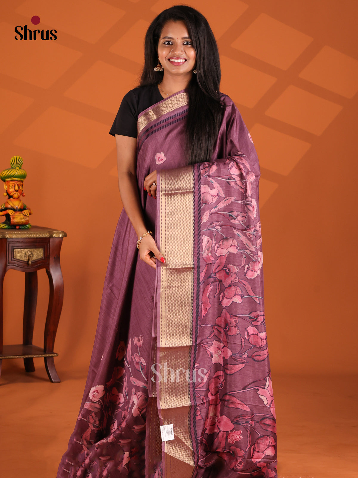 Purple- Semi Crepe Saree - Shop on Shrus.com