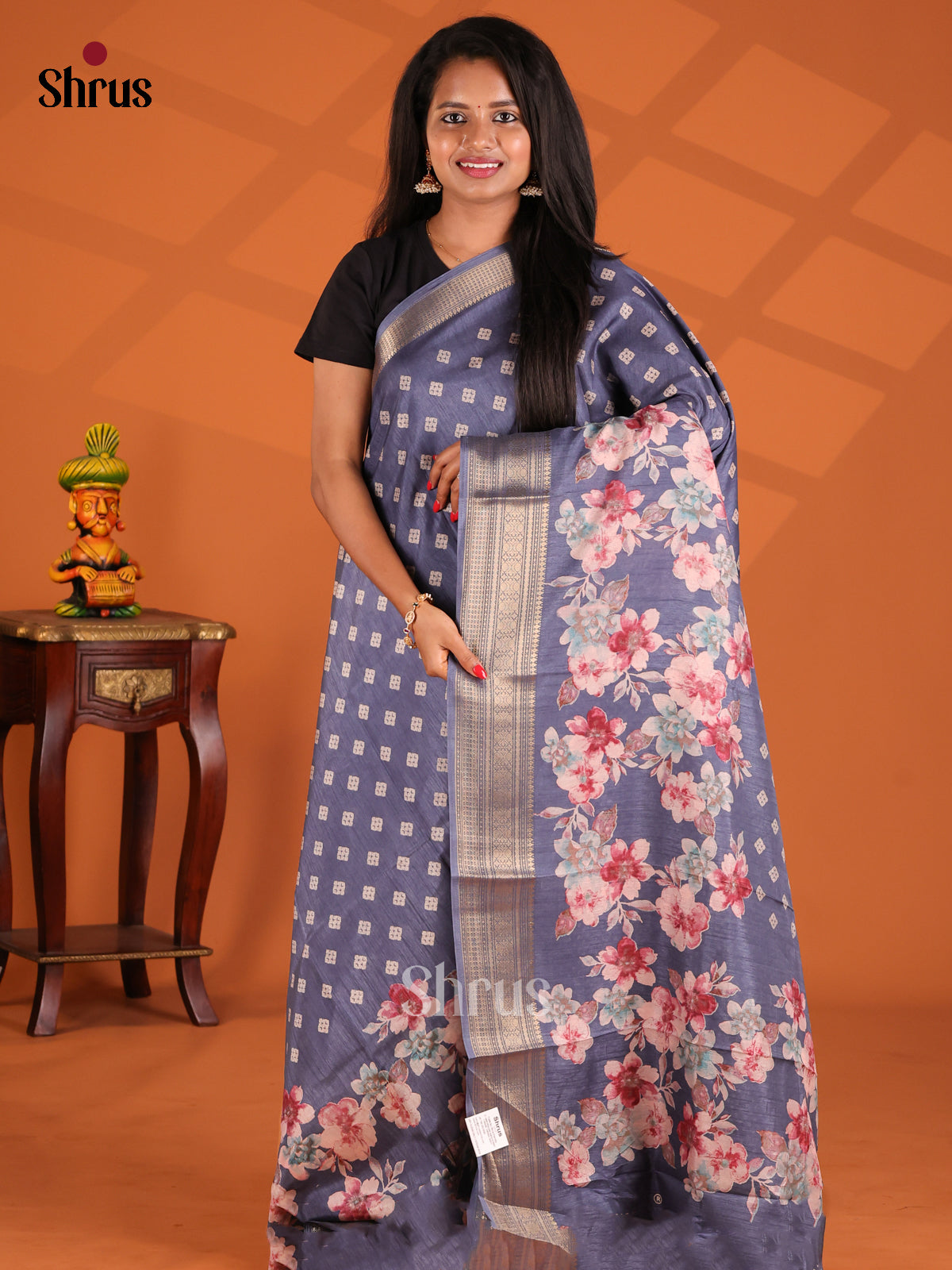 Blue - Semi Crepe Saree - Shop on Shrus.com