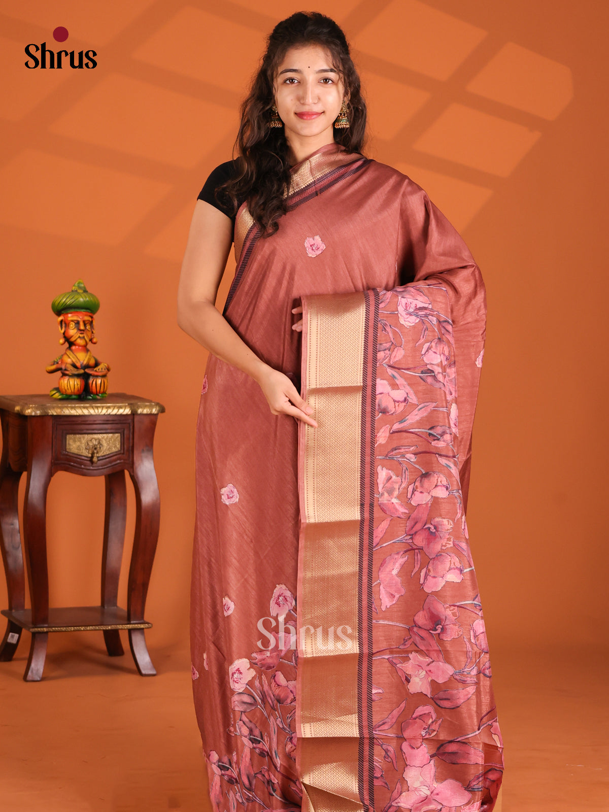 Brown - Semi Crepe Saree - Shop on Shrus.com