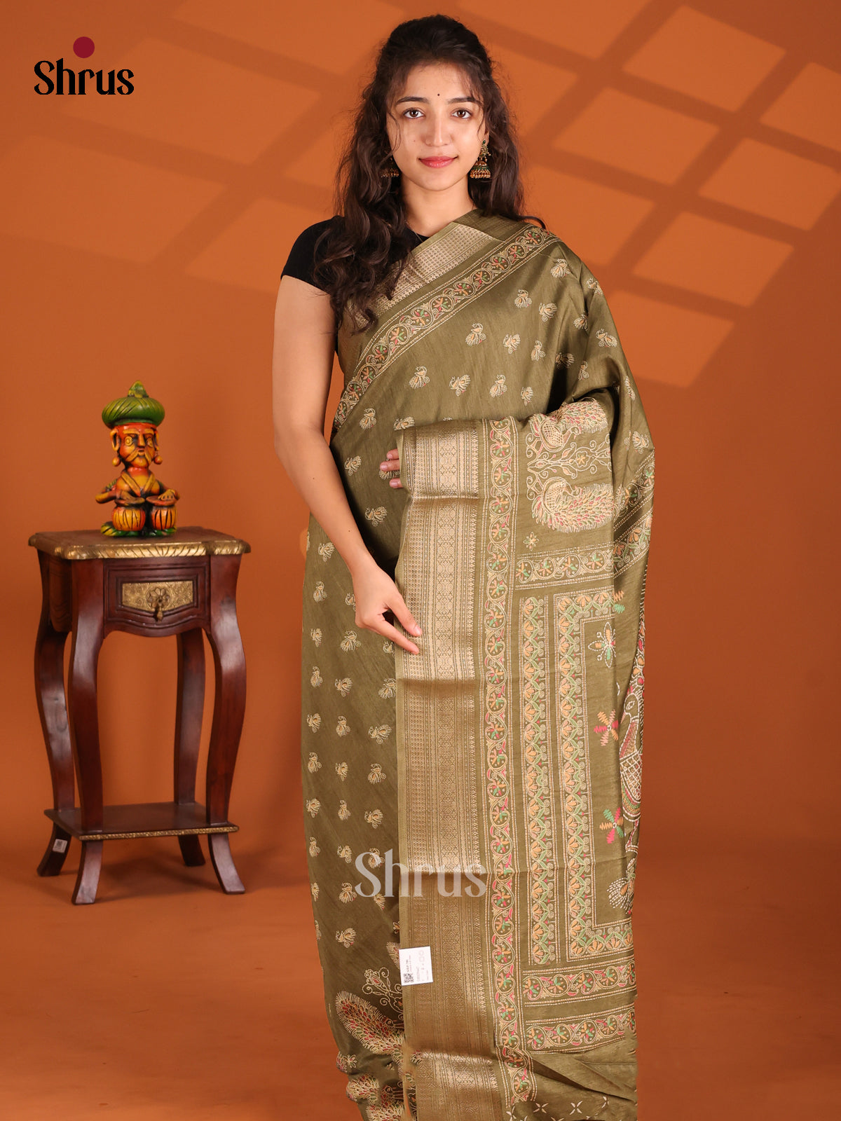 Chutney green - Semi Crepe Saree - Shop on Shrus.com