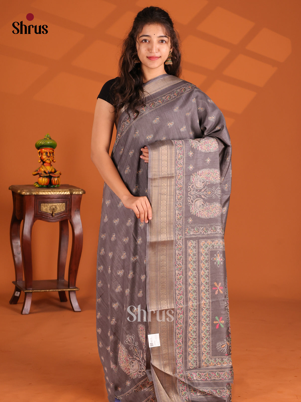 Grey - Semi Crepe Saree - Shop on Shrus.com