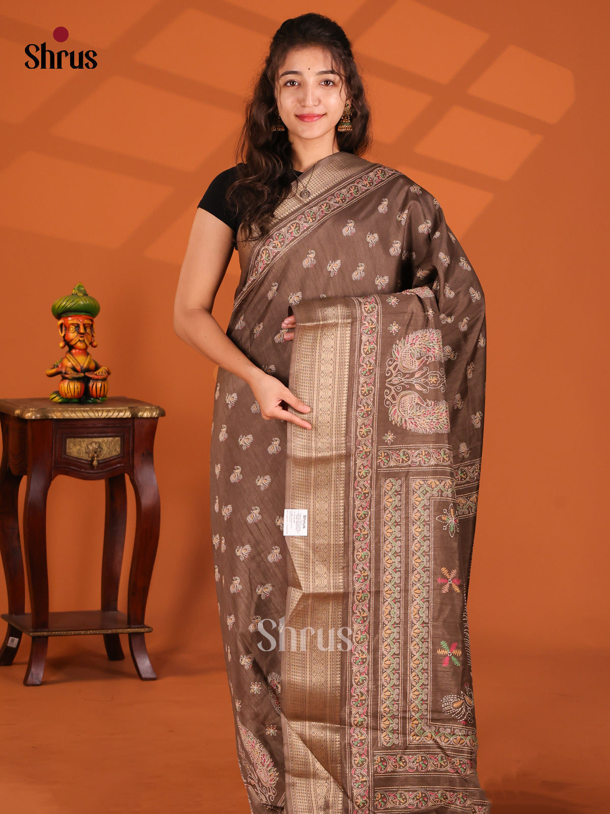 Light Brown - Semi Crepe Saree - Shop on Shrus.com
