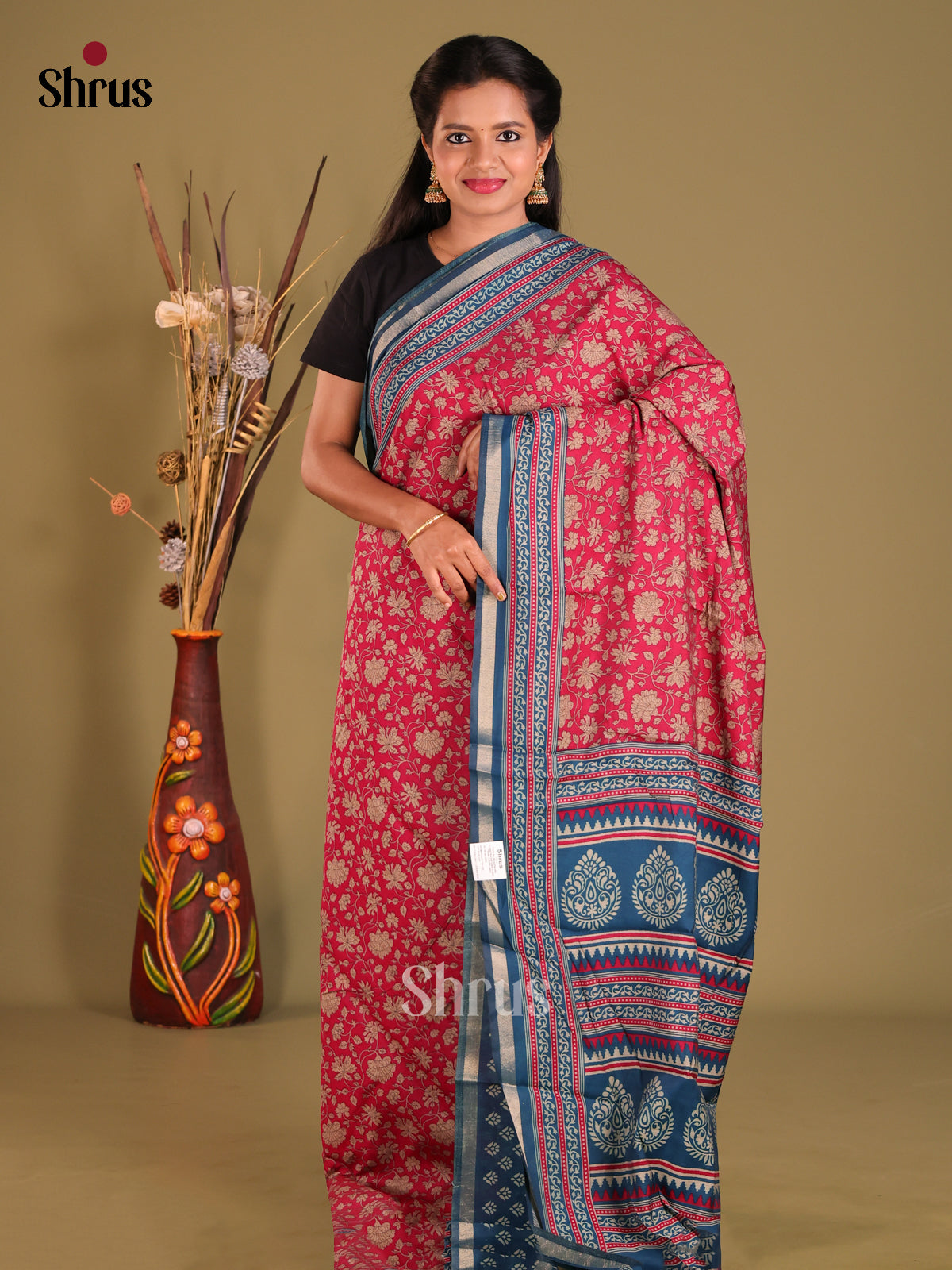 Red & Blue - Art Modal Saree - Shop on Shrus.com