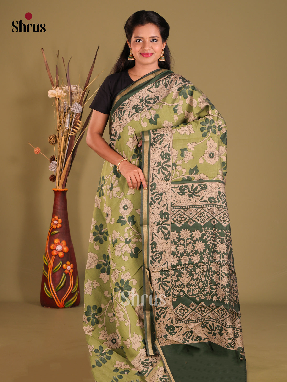 Light Green & Green - Art Modal Saree - Shop on Shrus.com