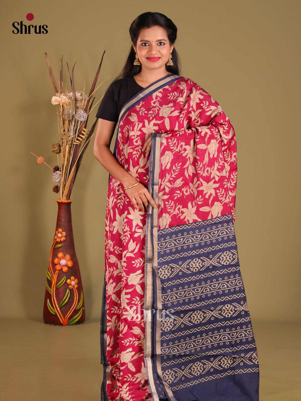 Red & Blue- Art Modal Saree - Shop on Shrus.com