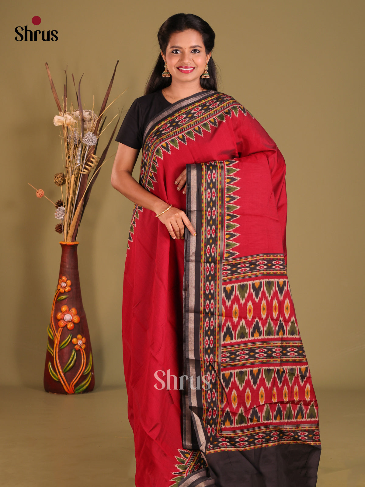 Red & Black - Art Modal Saree - Shop on Shrus.com