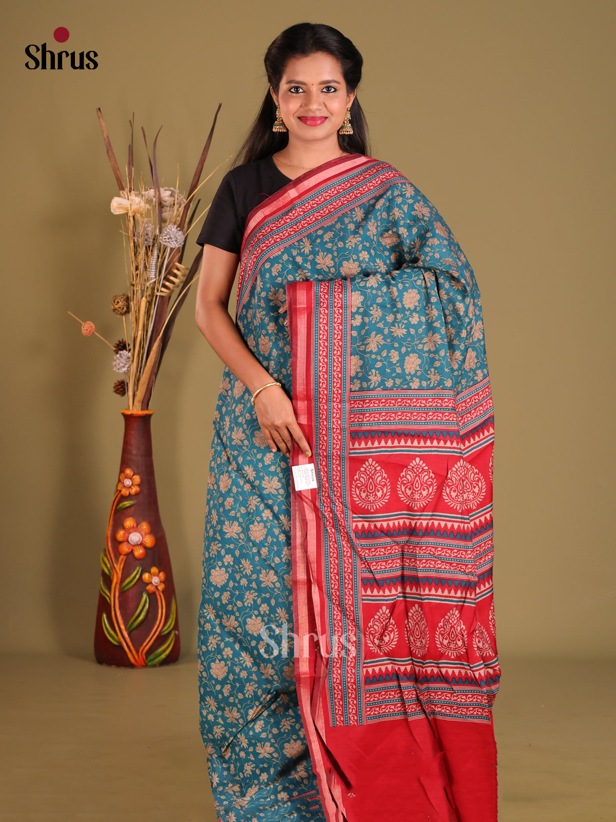 Blue & Red - Art Modal Saree - Shop on Shrus.com