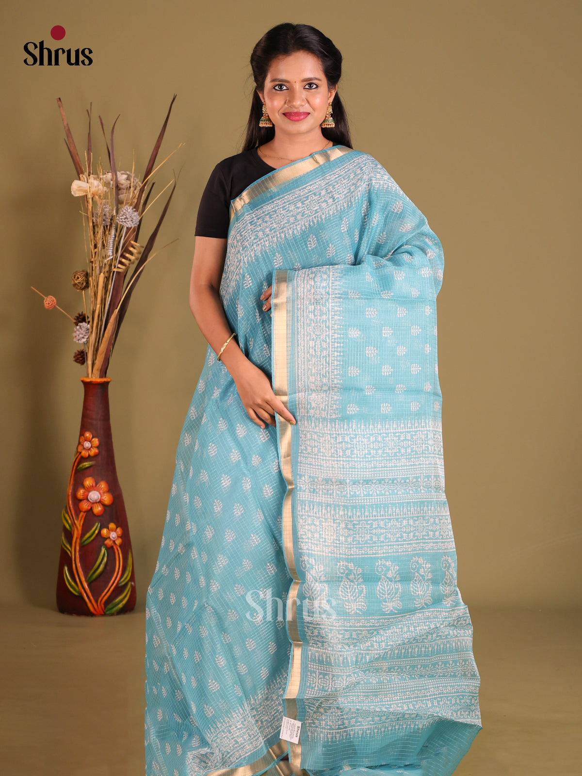Pastel Blue - Kota Cotton Saree - Shop on Shrus.com