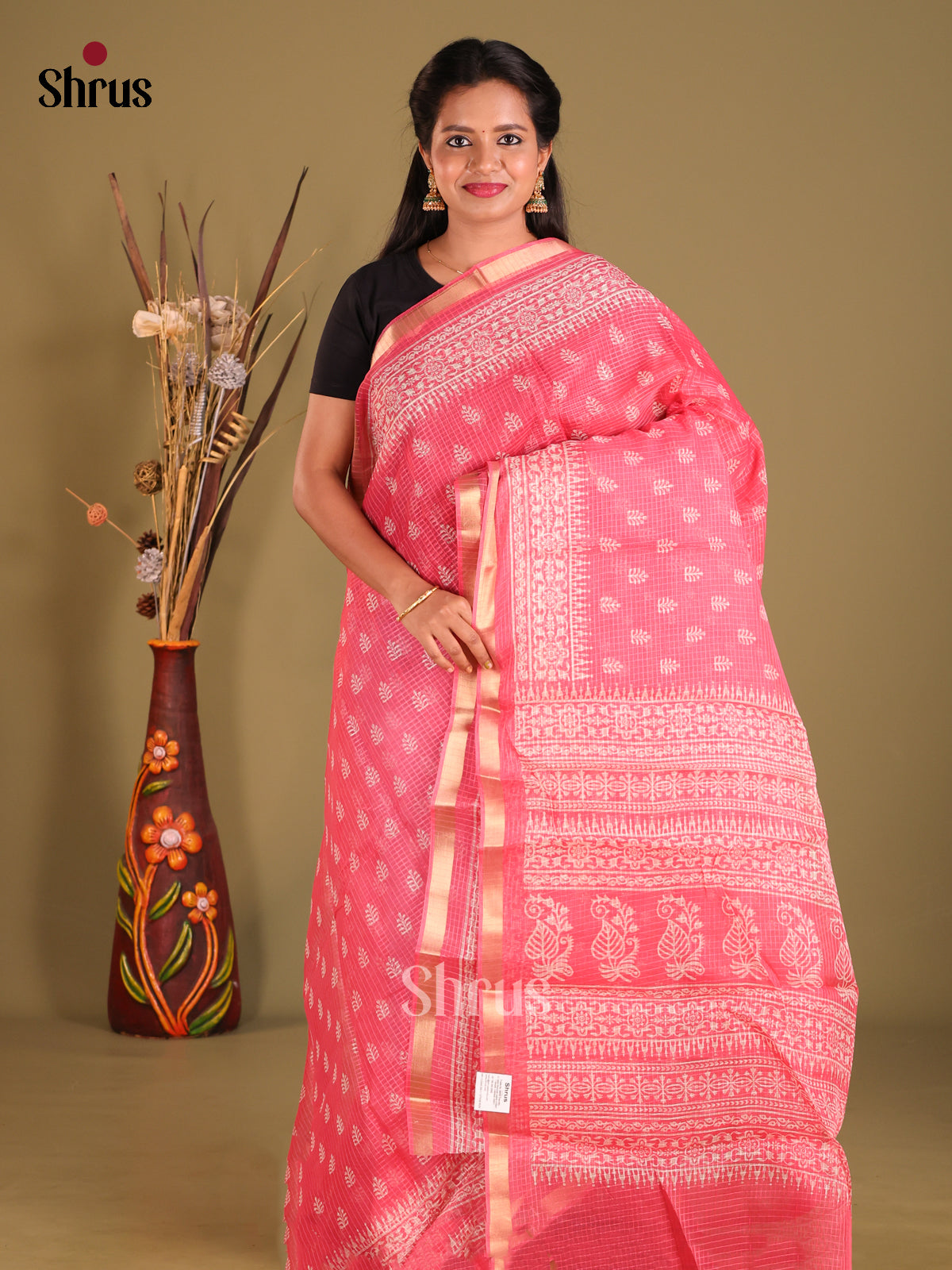Pink - Kota Cotton Saree - Shop on Shrus.com
