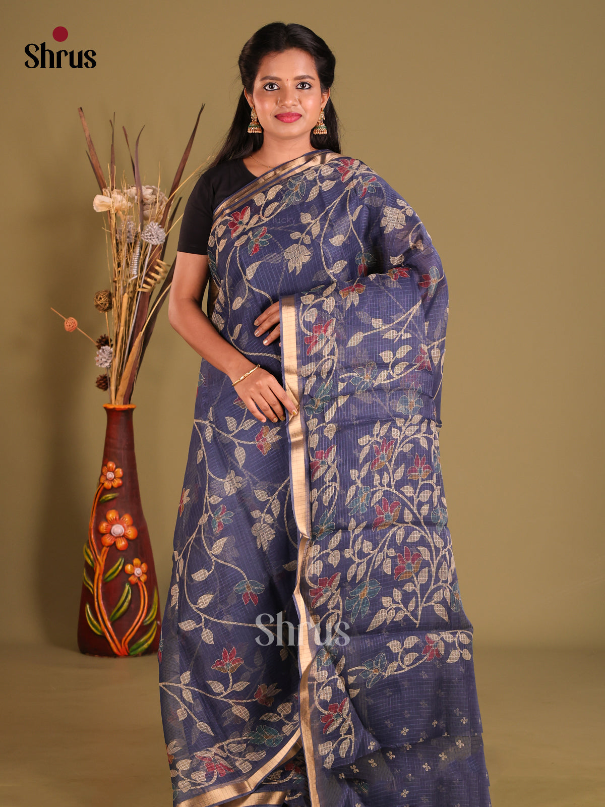 Blue - Kota Cotton Saree - Shop on Shrus.com