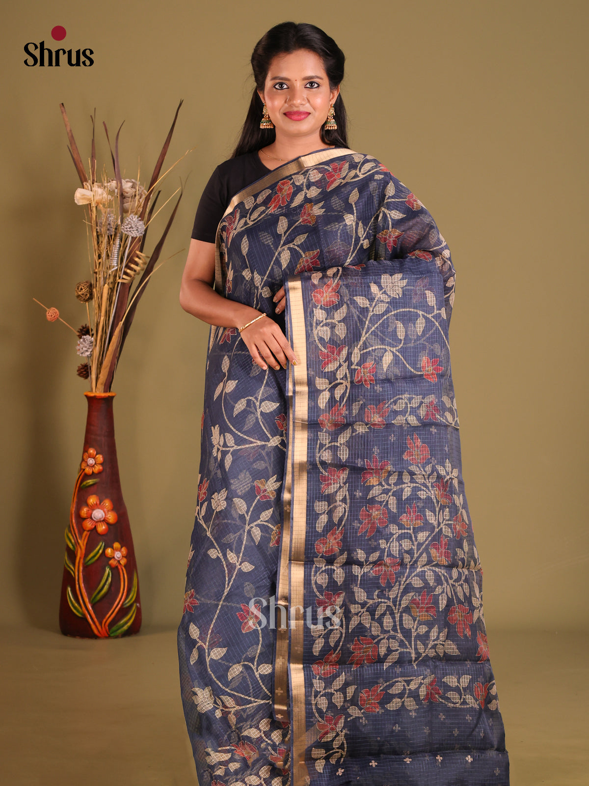 Blue - Kota Cotton Saree - Shop on Shrus.com