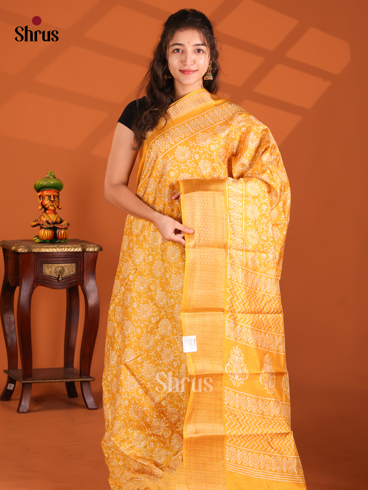 Mustard - Semi Crepe Saree - Shop on Shrus.com