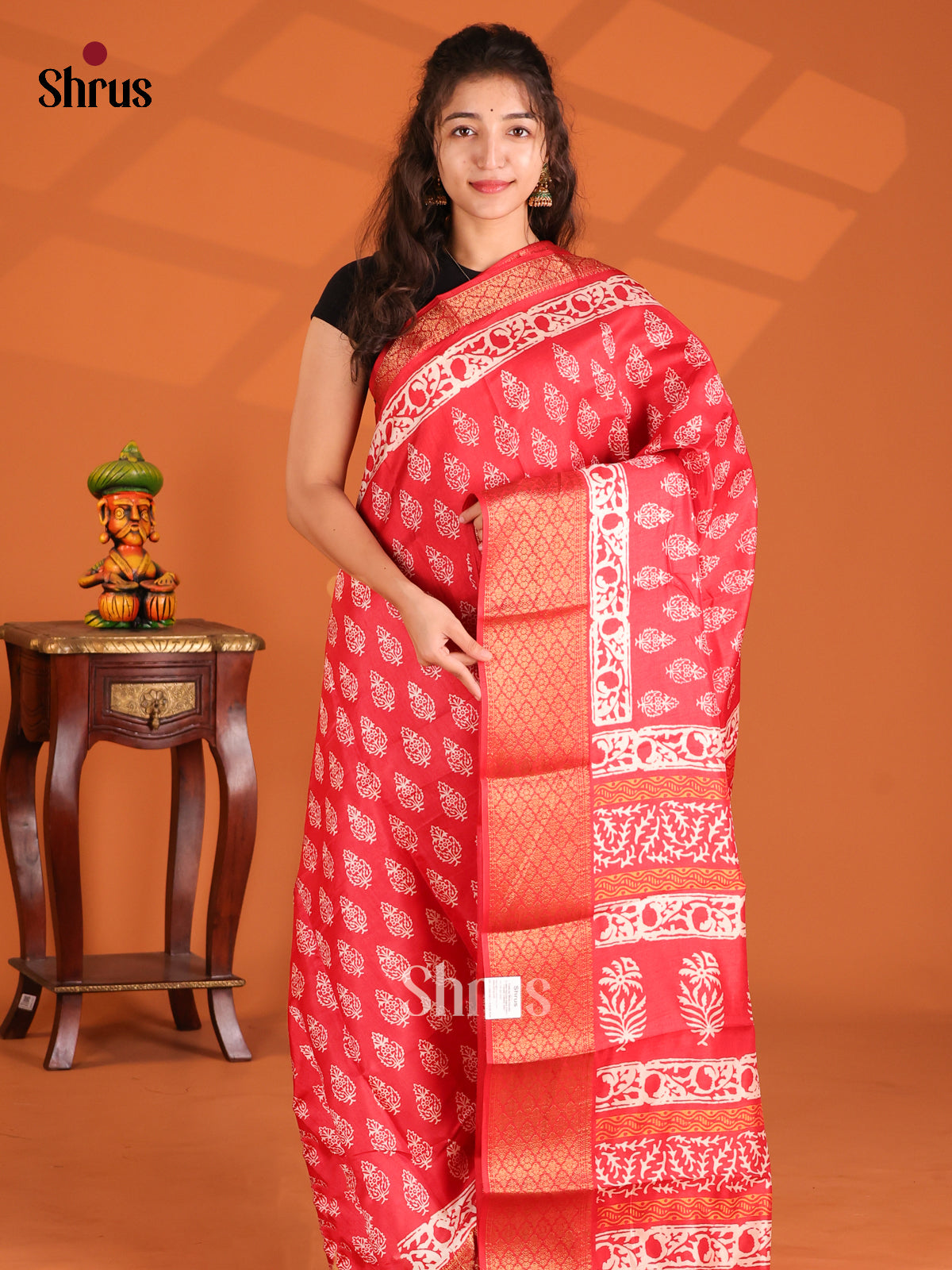 Red - Semi Crepe Saree - Shop on Shrus.com