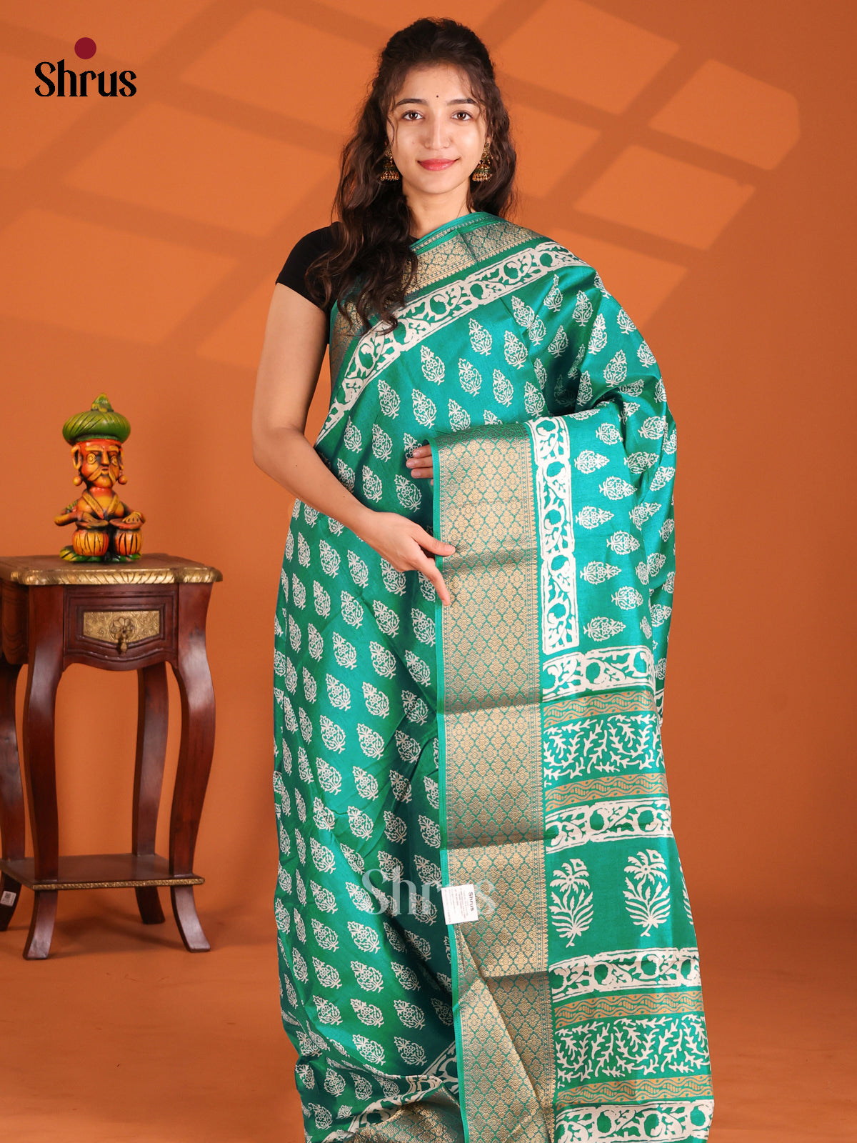 Green- Semi Crepe Saree - Shop on Shrus.com