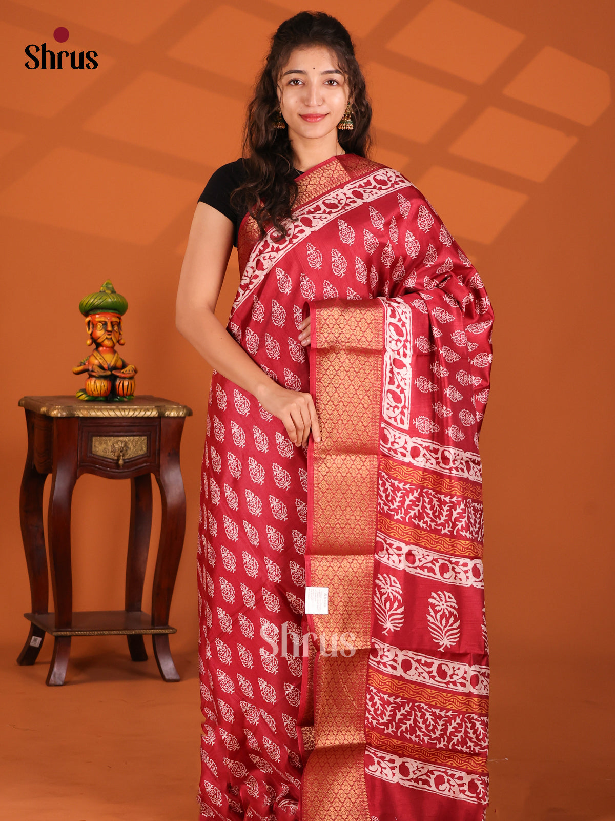 Red - Semi Crepe Saree - Shop on Shrus.com