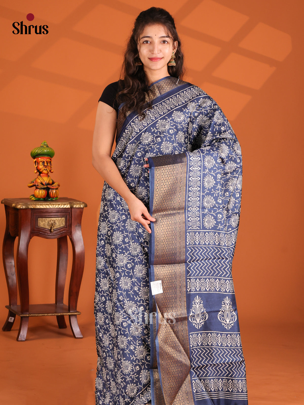 Blue - Semi Crepe Saree - Shop on Shrus.com