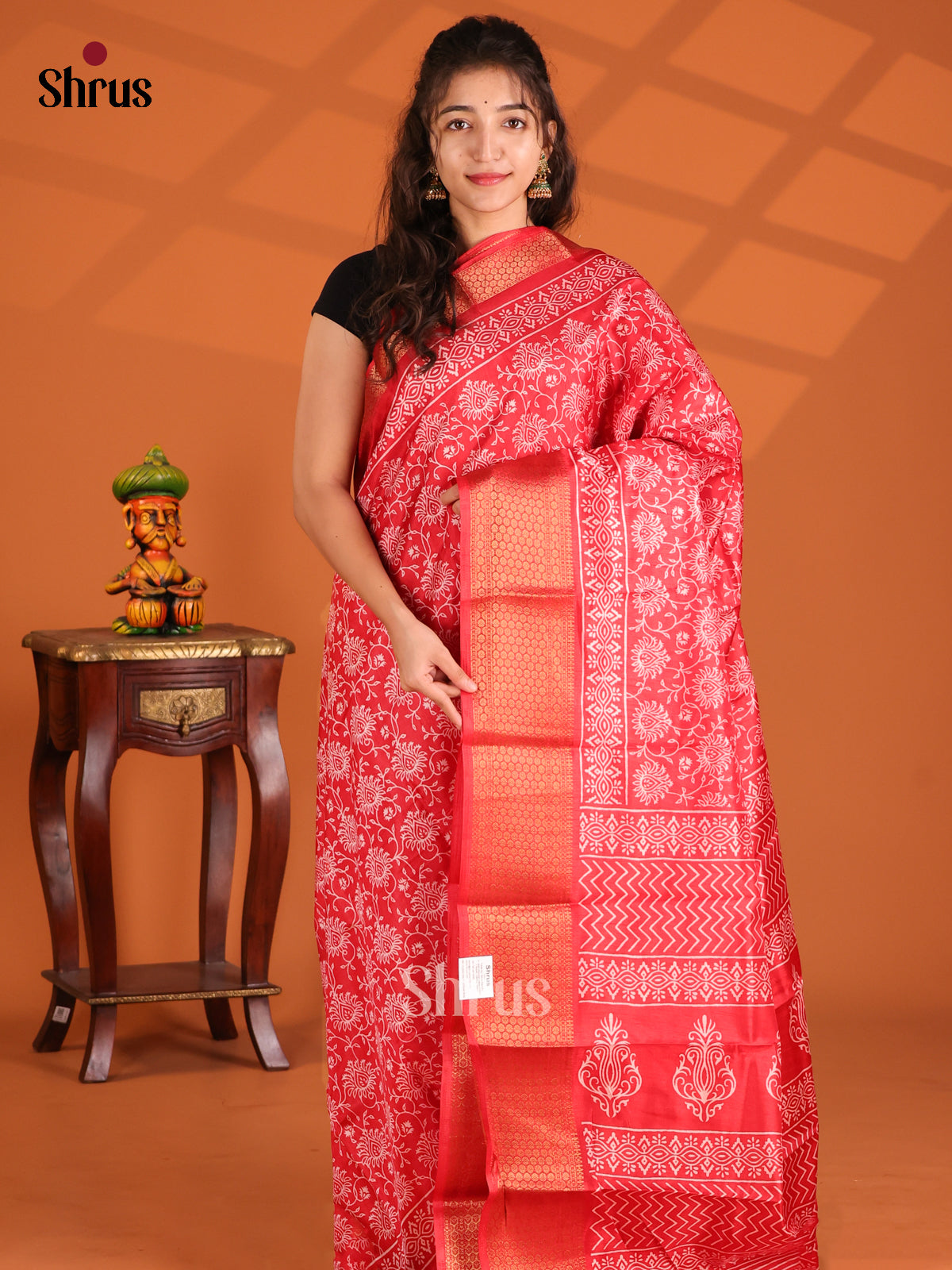 Red - Semi Crepe Saree - Shop on Shrus.com