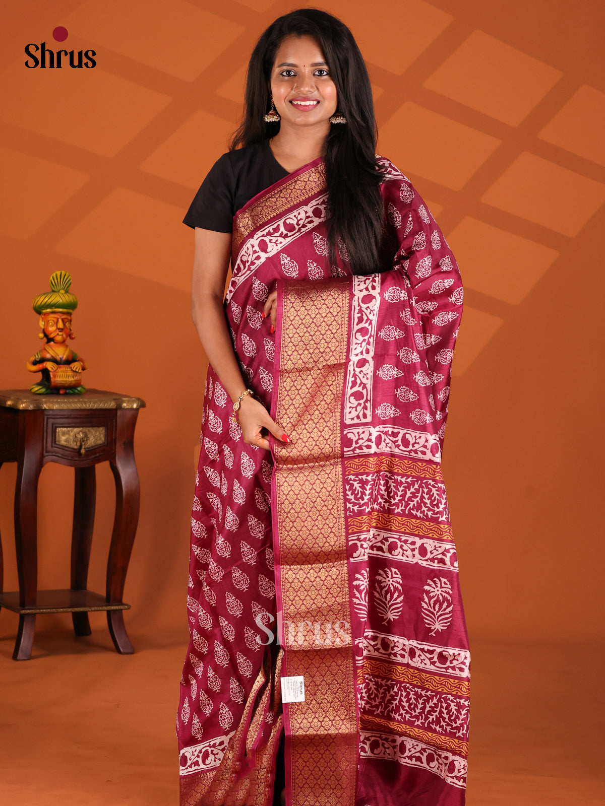 Maroon - Semi Crepe Saree - Shop on Shrus.com