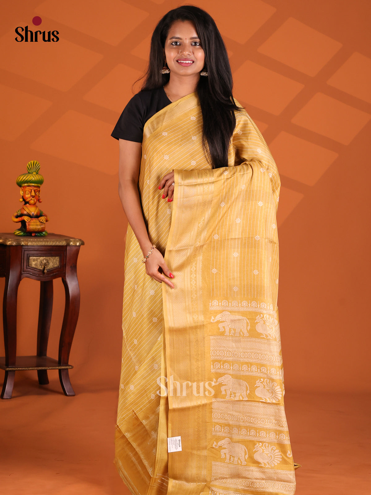 Mustard - Semi Crepe Saree - Shop on Shrus.com