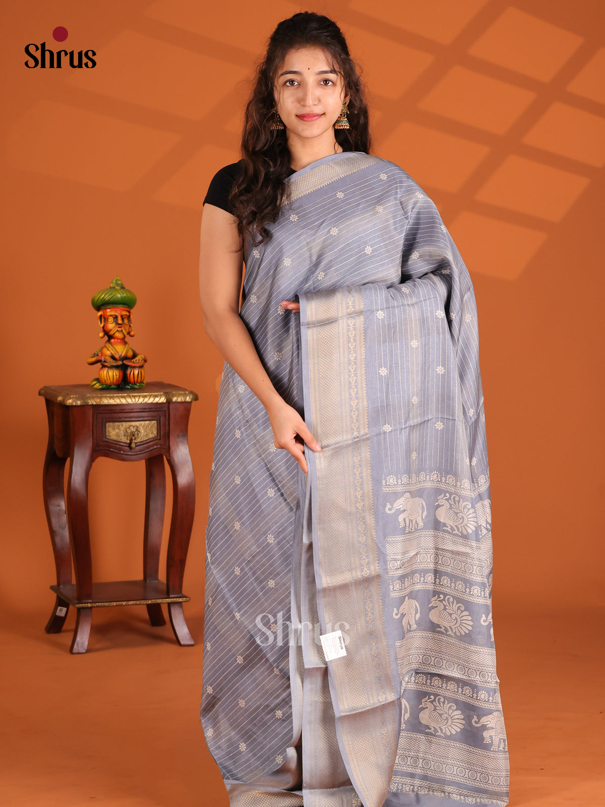 Grey - Semi Crepe Saree - Shop on Shrus.com