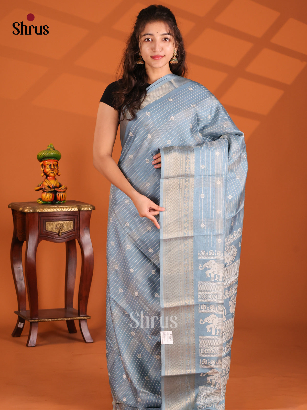 Blue - Semi Crepe Saree - Shop on Shrus.com