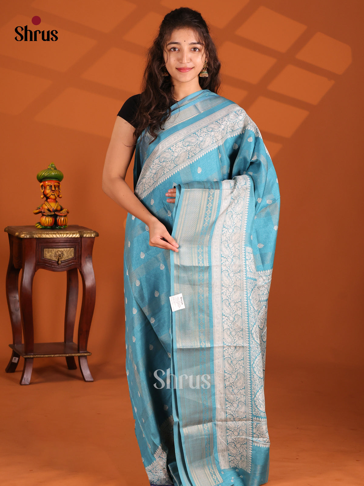 Pastel Blue- Semi Crepe Saree - Shop on Shrus.com