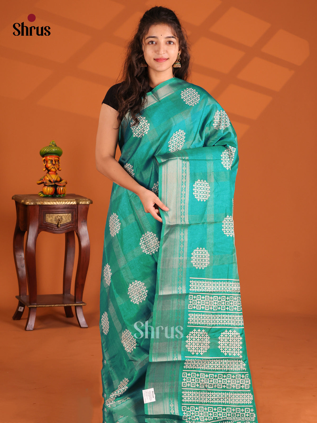 Green - Semi Crepe Saree - Shop on Shrus.com
