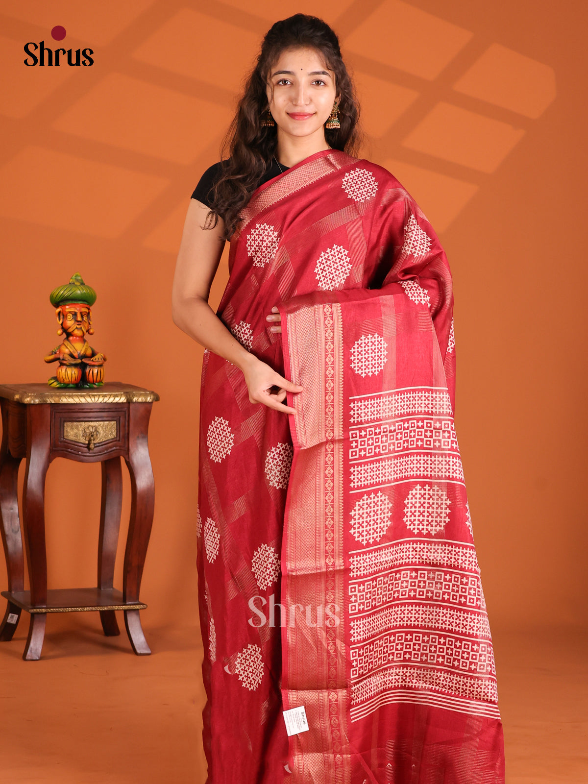 Red - Semi Crepe Saree - Shop on Shrus.com