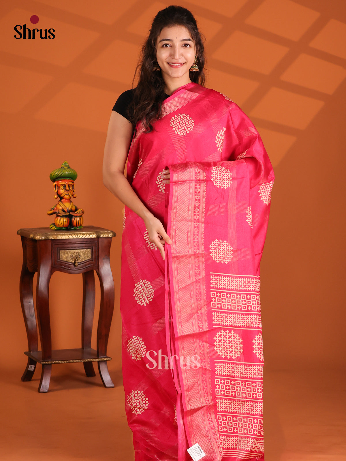 Pink- Semi Crepe Saree - Shop on Shrus.com