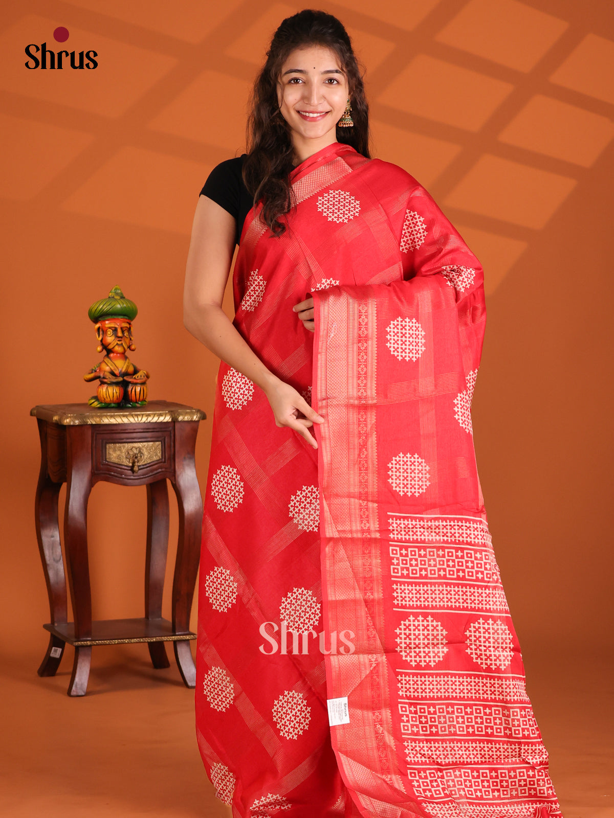Red - Semi Crepe Saree - Shop on Shrus.com