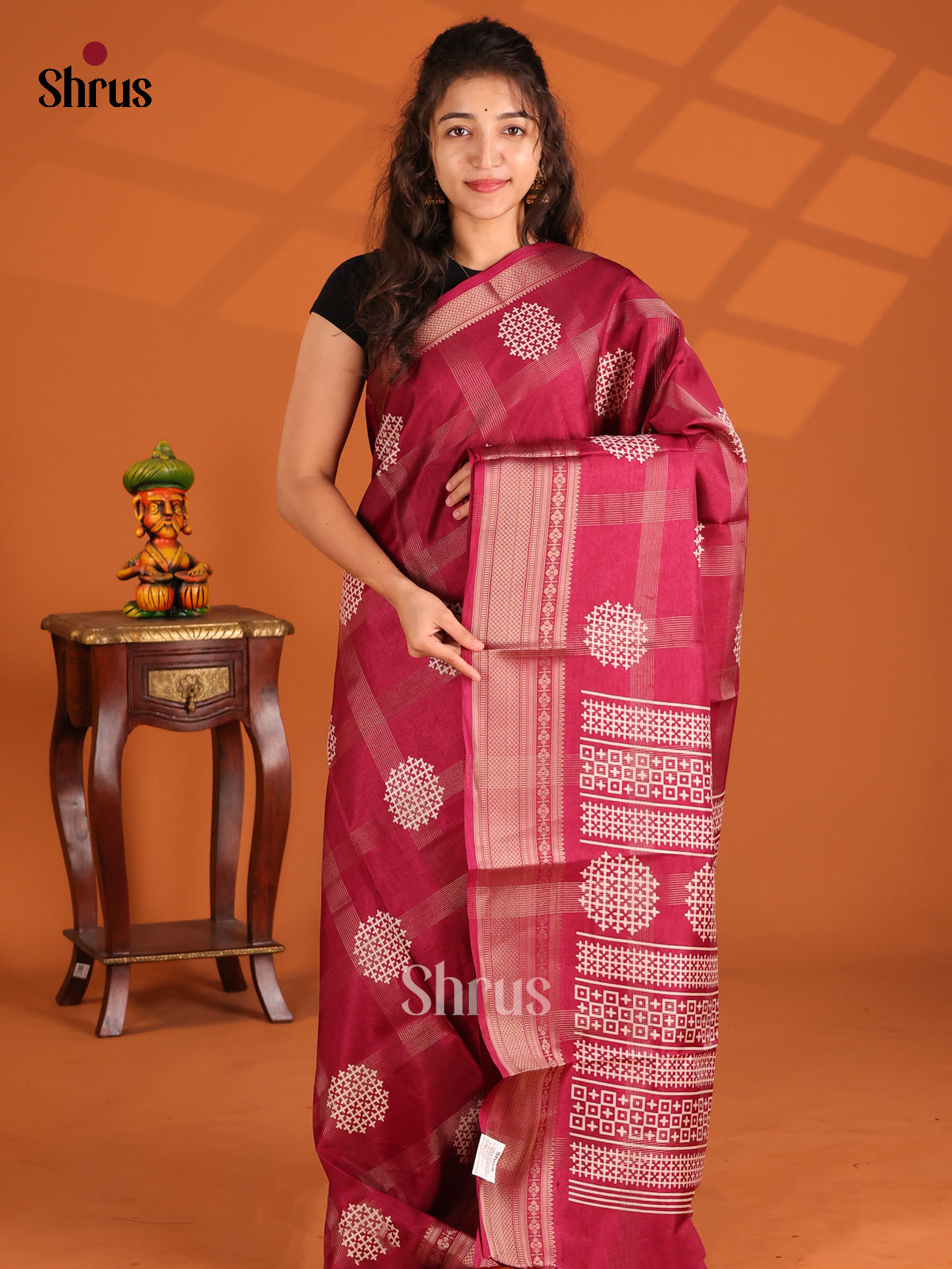 Maroon - Semi Crepe Saree - Shop on Shrus.com