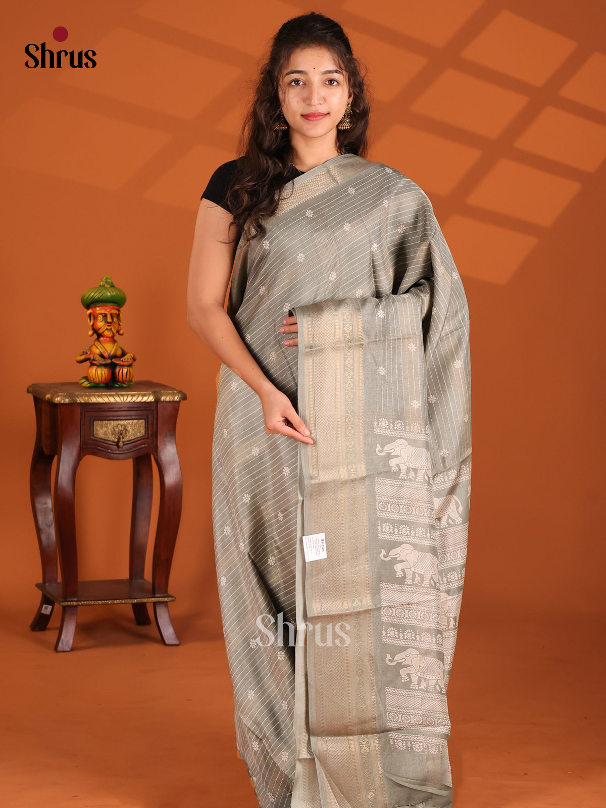 Grey - Semi Crepe Saree - Shop on Shrus.com
