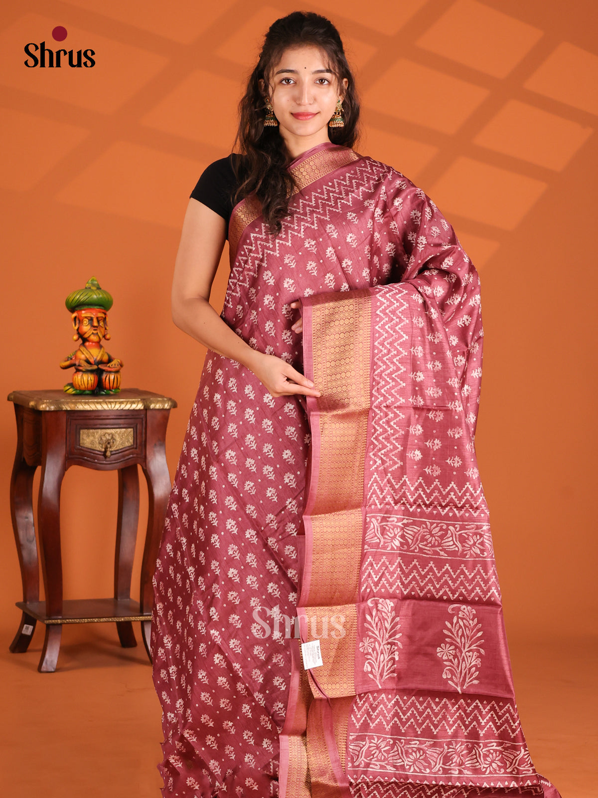 Brown - Semi Crepe Saree - Shop on Shrus.com