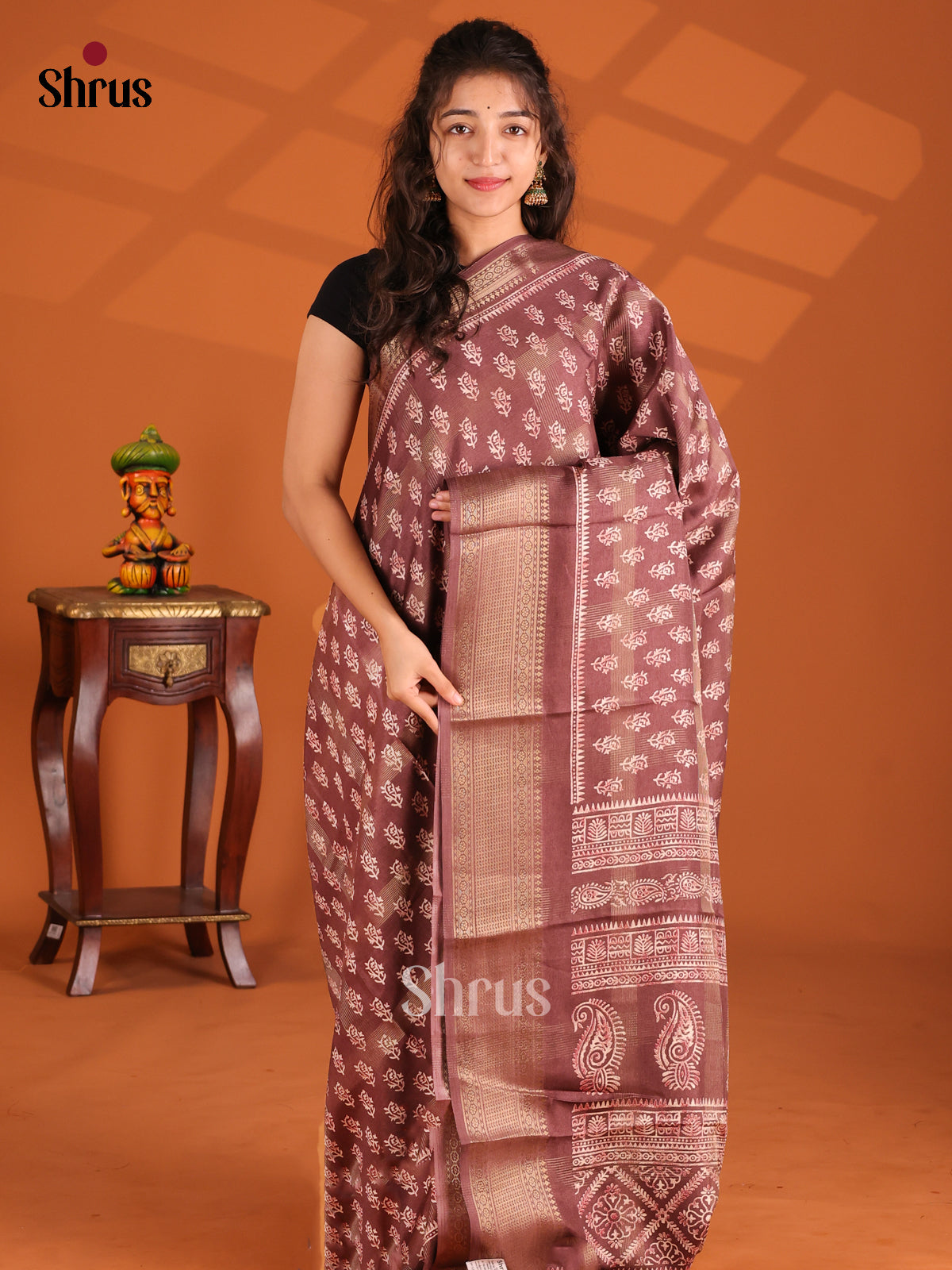 Brown - Semi Crepe Saree - Shop on Shrus.com