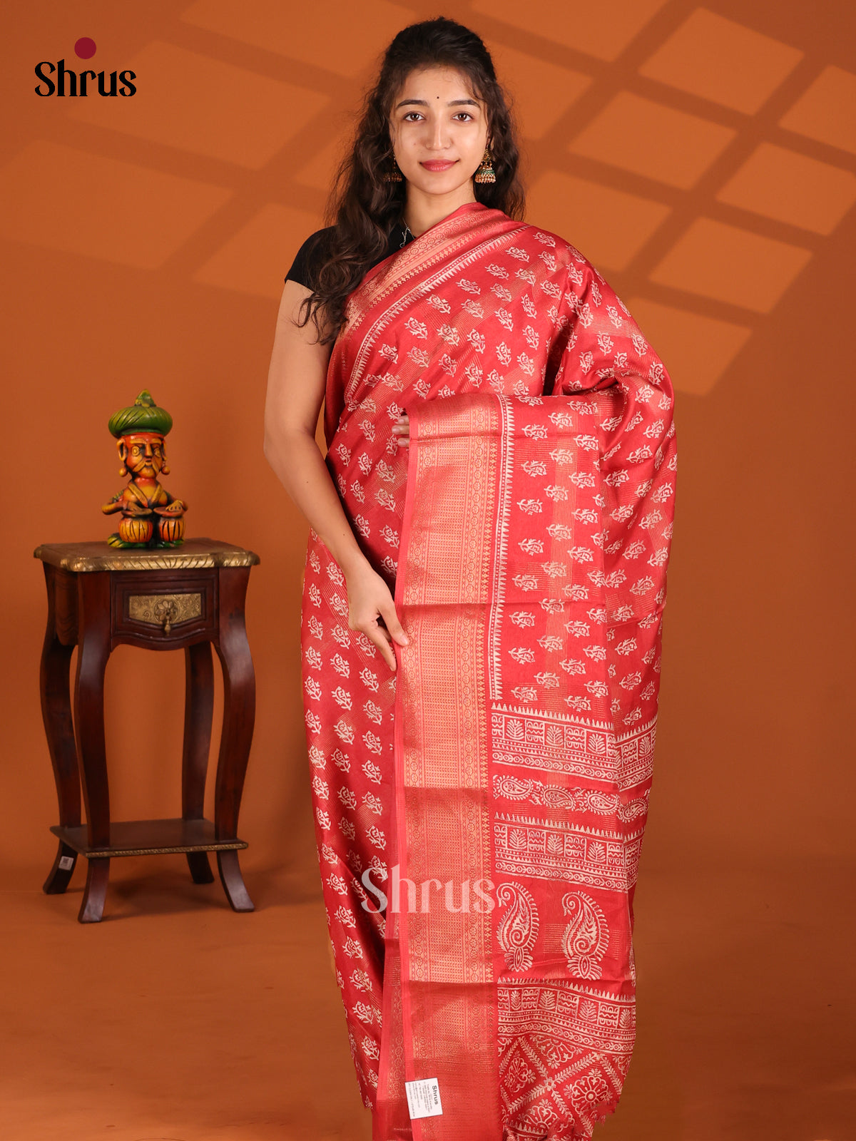 Orange - Semi Crepe Saree - Shop on Shrus.com