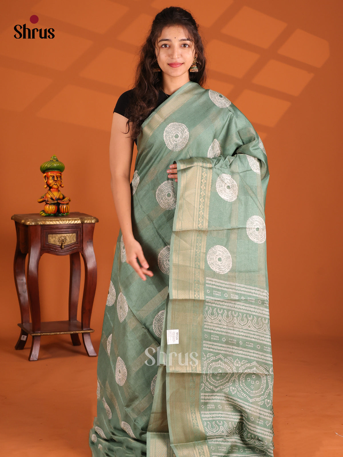 Pastel Green - Semi Crepe Saree - Shop on Shrus.com