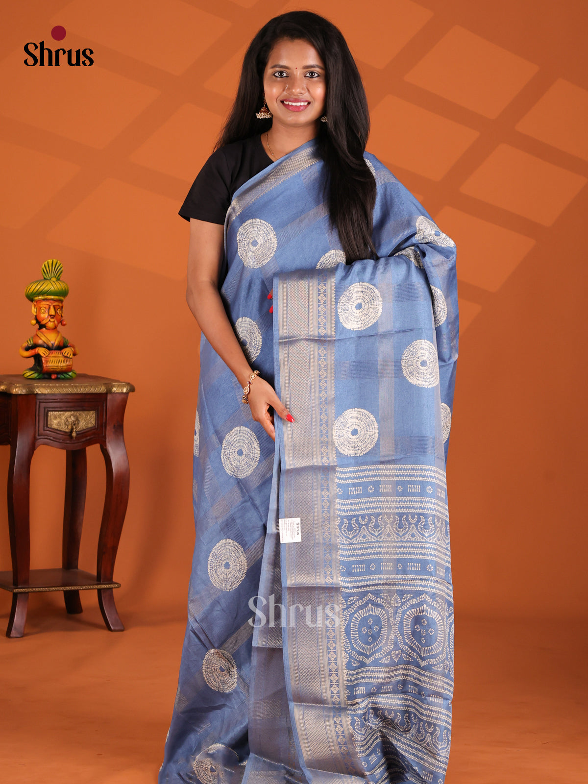 Blue - Semi Crepe Saree - Shop on Shrus.com