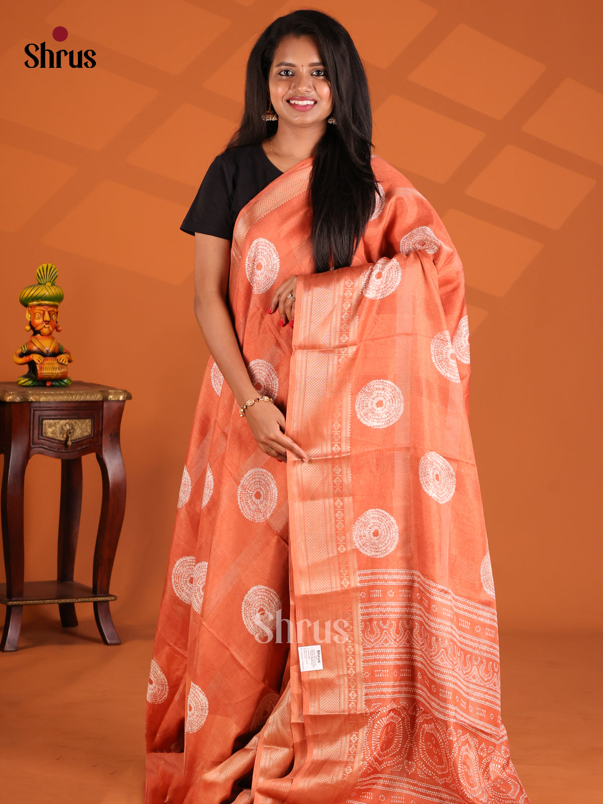 Orange - Semi Crepe Saree - Shop on Shrus.com