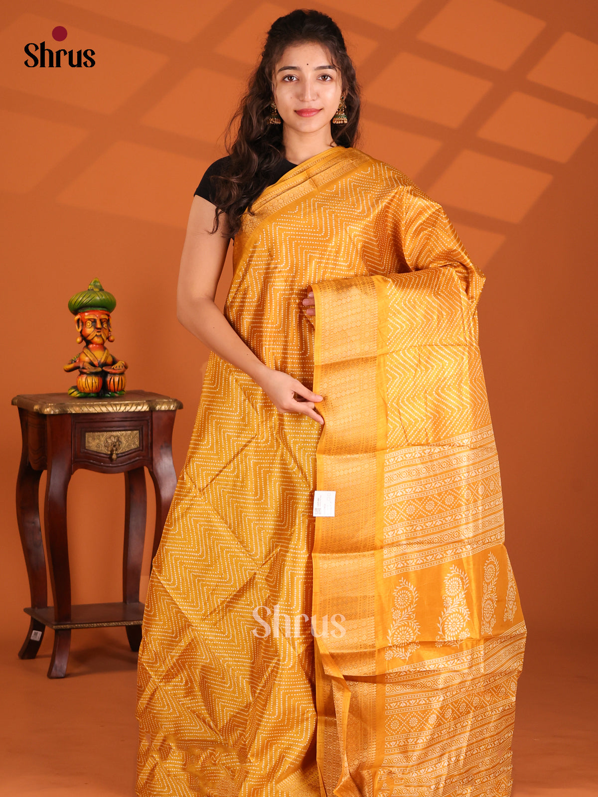 Mustard - Semi Crepe Saree - Shop on Shrus.com