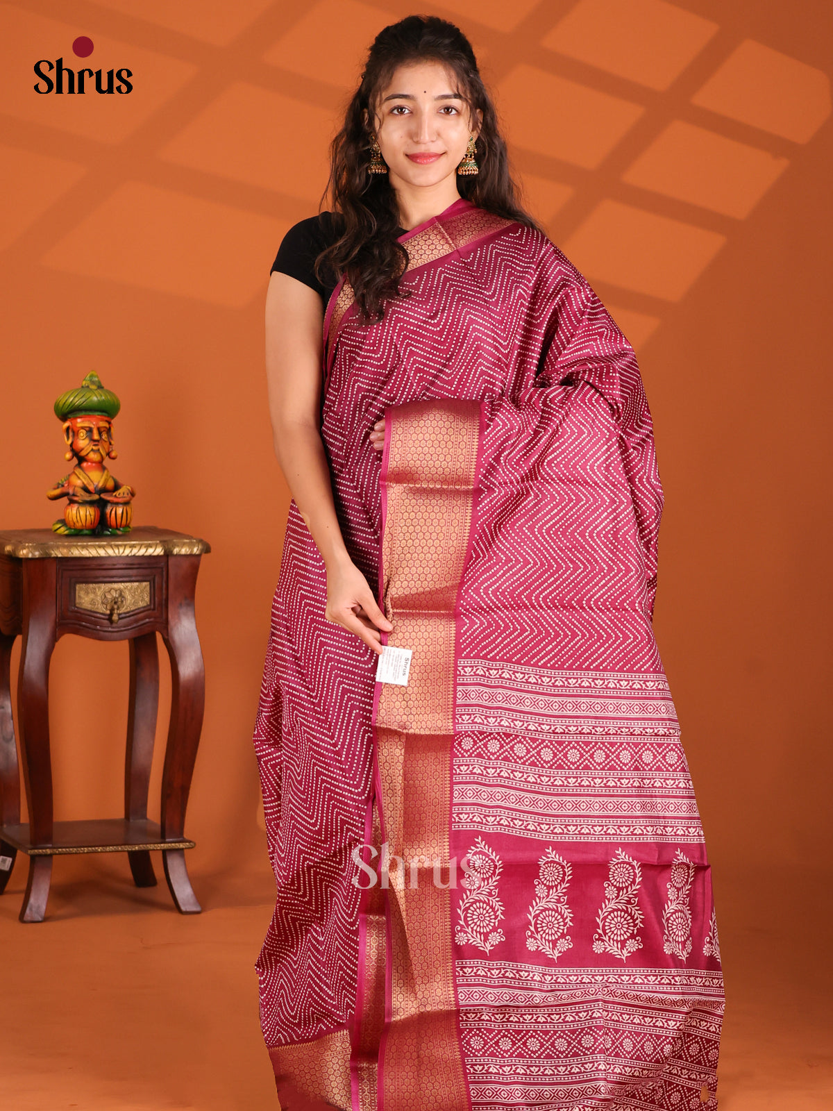 Maroon - Semi Crepe Saree - Shop on Shrus.com