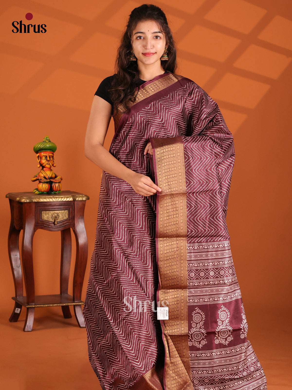 Maroon- Semi Crepe Saree - Shop on Shrus.com