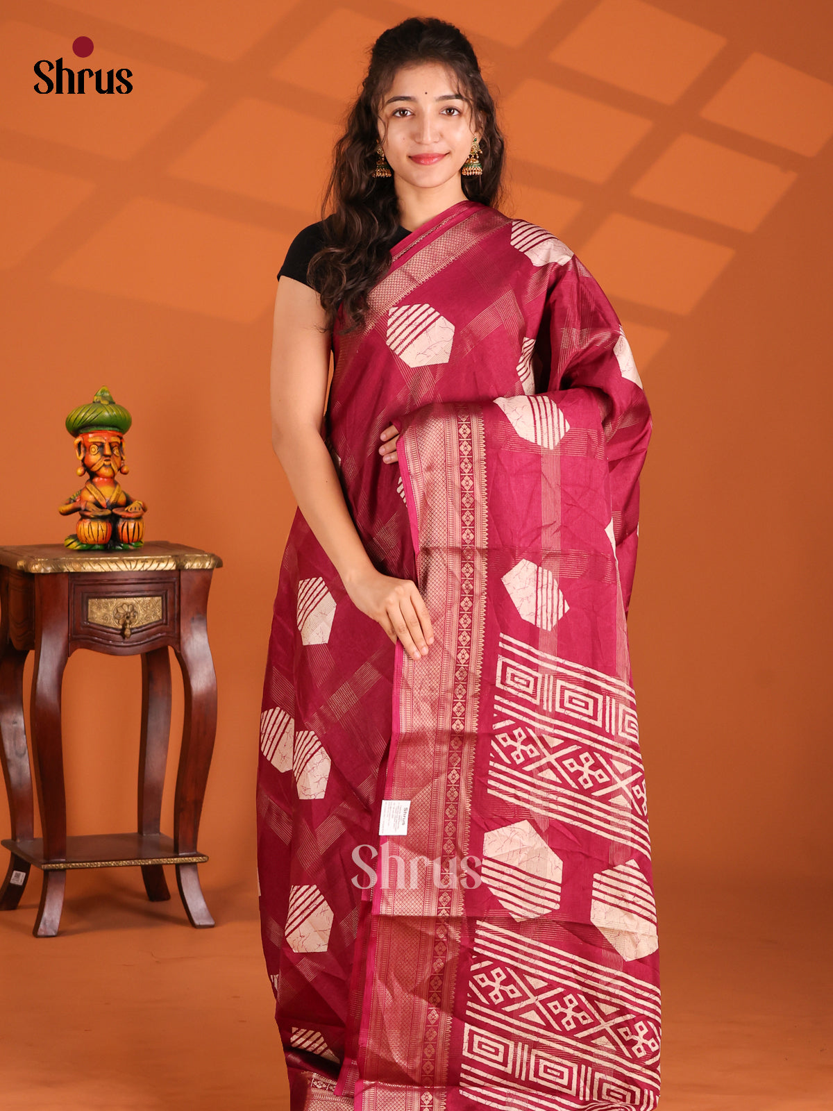 Maroon - Semi Crepe Saree - Shop on Shrus.com