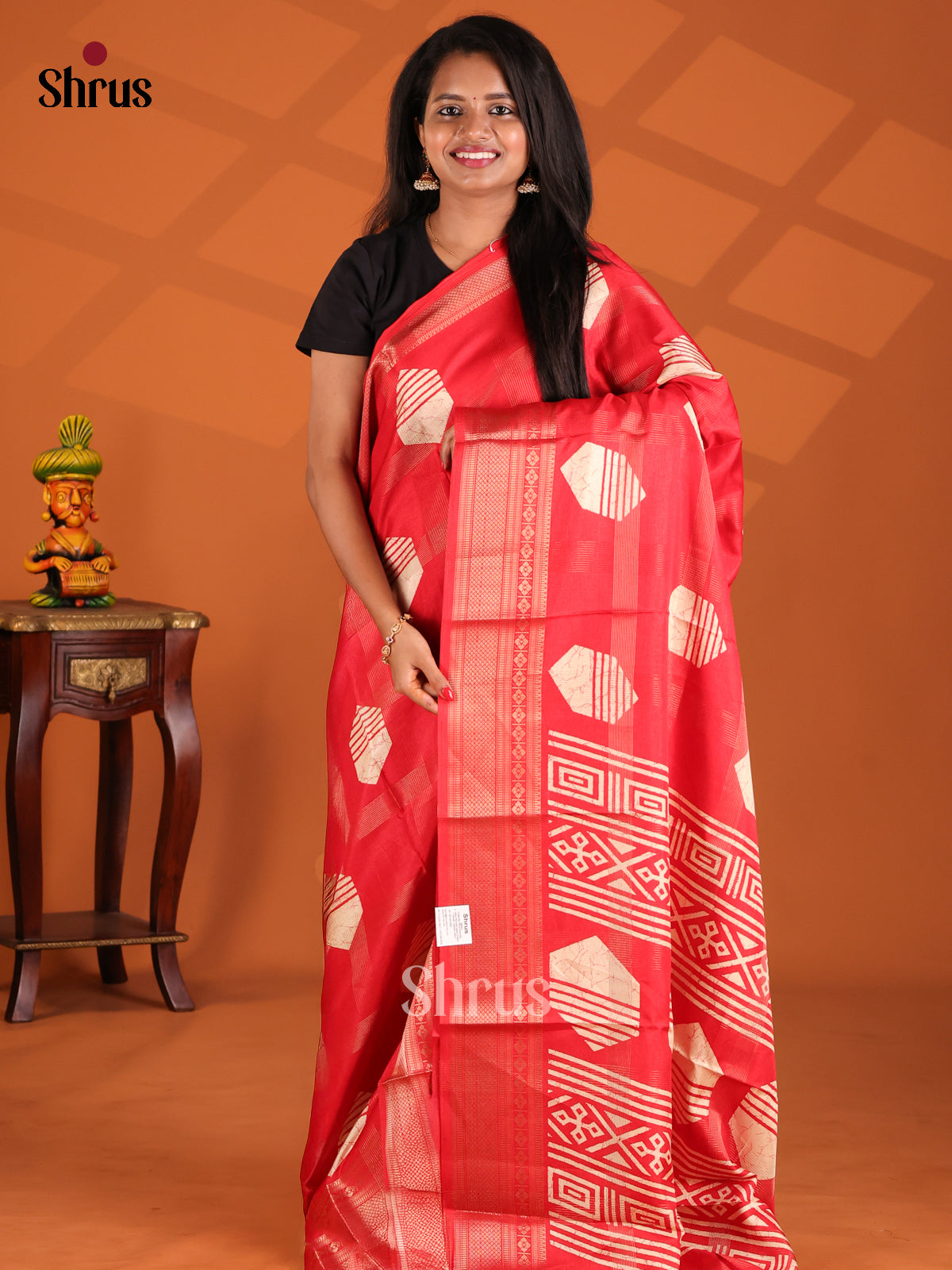 Red - Semi Crepe Saree - Shop on Shrus.com