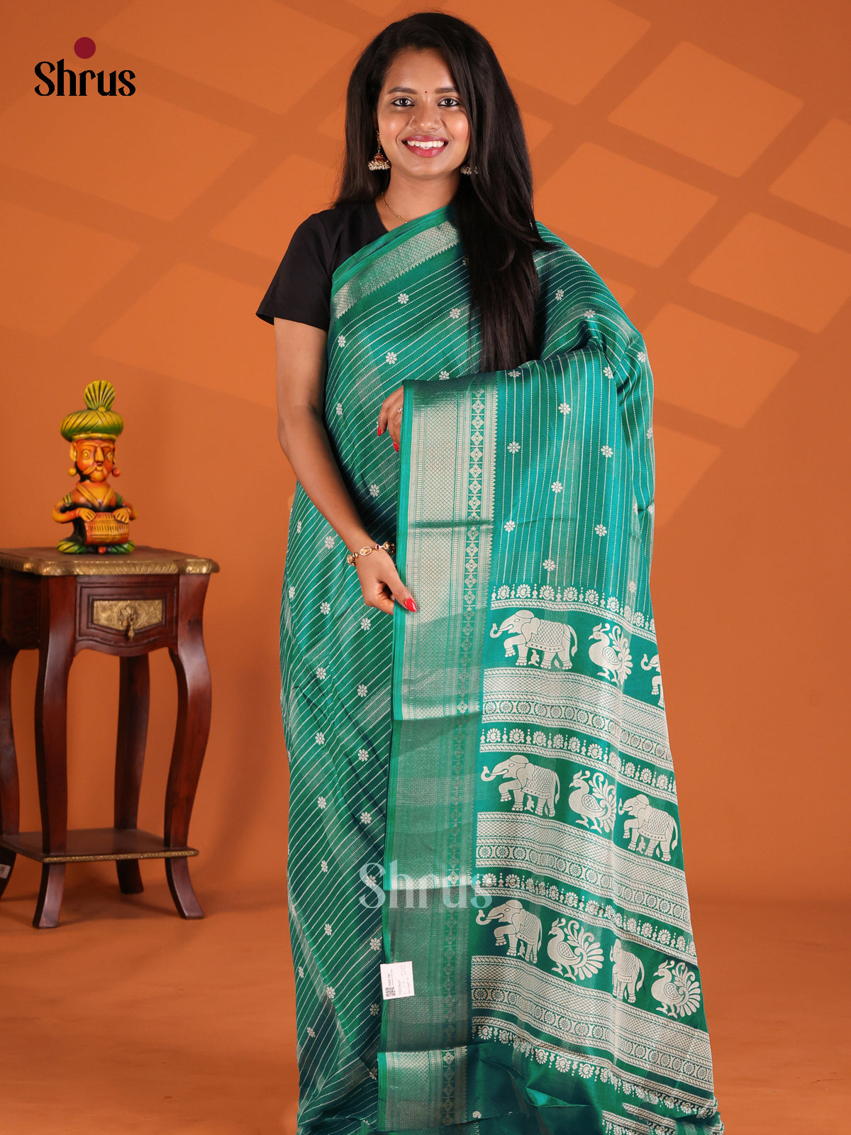 Green - Semi Crepe Saree - Shop on Shrus.com
