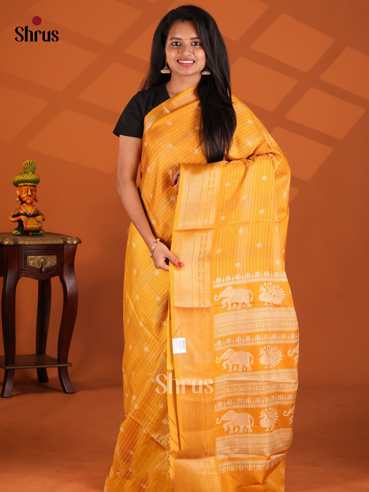 Mustard - Semi Crepe Saree - Shop on Shrus.com