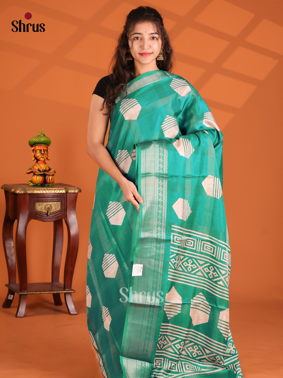 Green - Semi Crepe Saree - Shop on Shrus.com