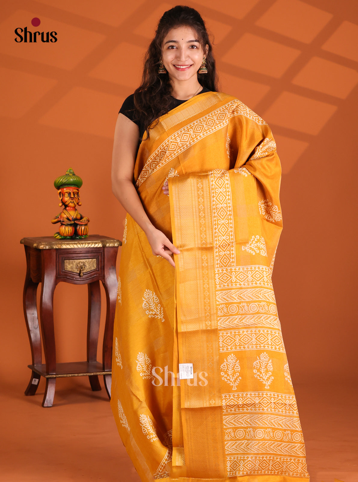 Mustard - Semi Crepe Saree - Shop on Shrus.com