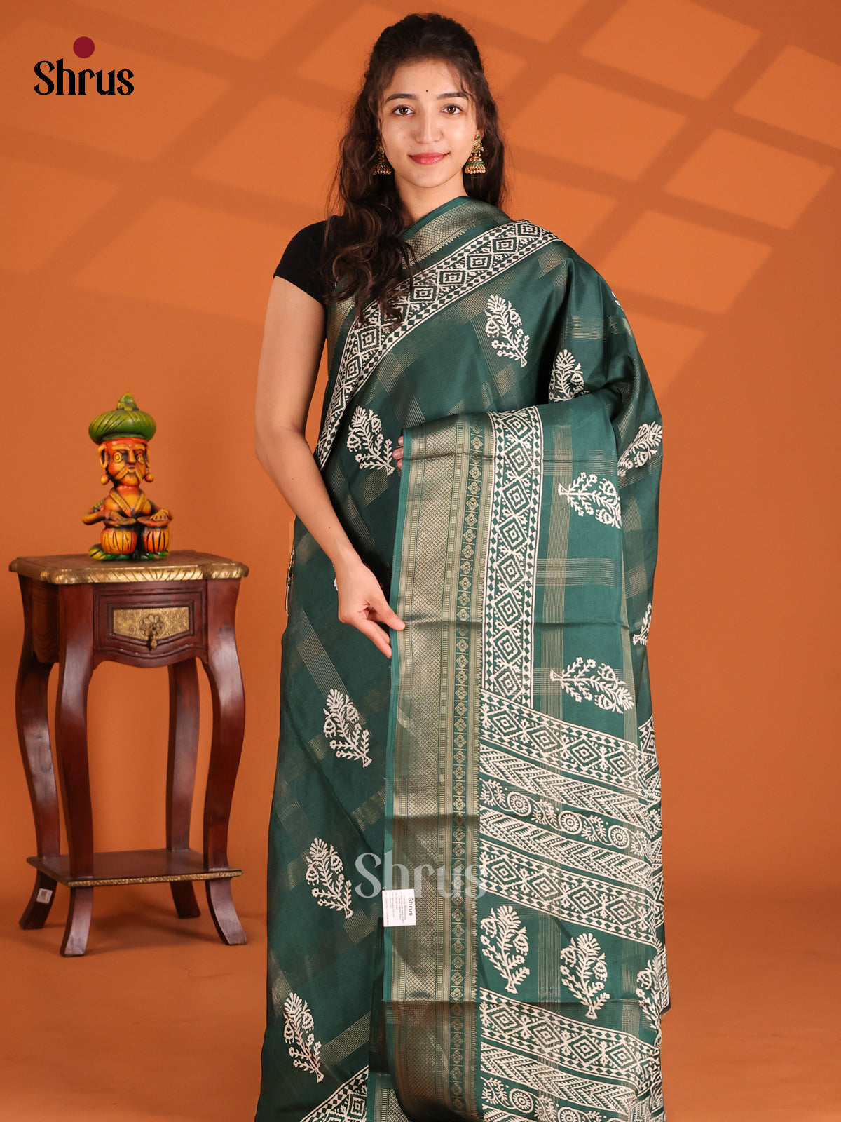 Green - Semi Crepe Saree - Shop on Shrus.com